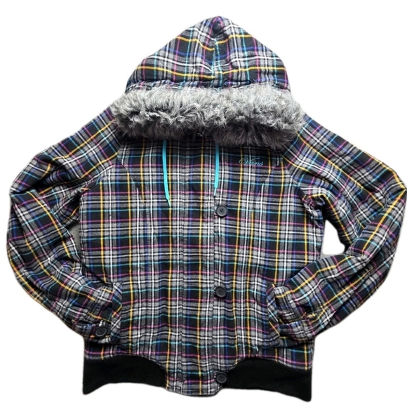 Vans Multicolor Plaid Outdoor Winter Ski Jacket with Faux Fur Hood Size JXL - Picture 5 of 8